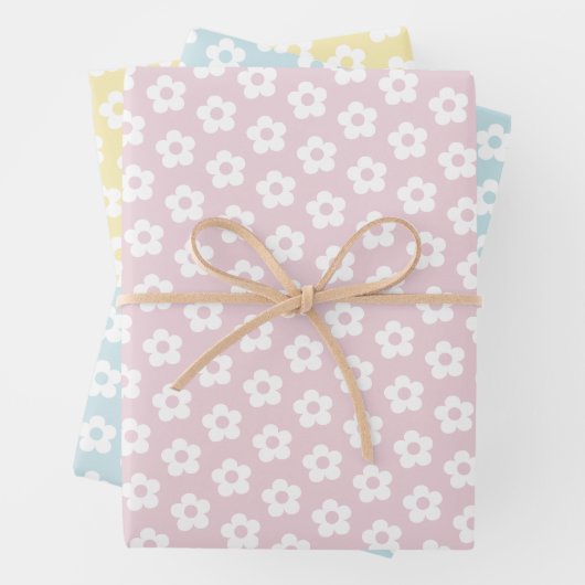 Retro Bloemen Schattige Cartoon Pastel Daisy Patte Inpakpapier Vel (In situ)
