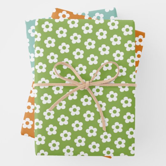 Retro Bloemen Schattigee Cartoon Daisy Pattern Inpakpapier Vel (In situ)