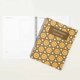 Retro Bloemen Sinaasappel Bruin Jaarlijkse Planner