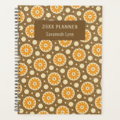 Retro Bloemen Sinaasappel Bruin Jaarlijkse Planner (Voorkant)