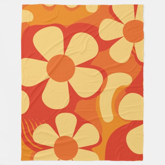 Retro Bloemen Sinaasappel en Geel Patroon Fleece Deken (Voorkant)