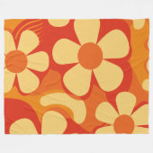 Retro Bloemen Sinaasappel en Geel Patroon Fleece Deken (Voorkant (Horizontaal))