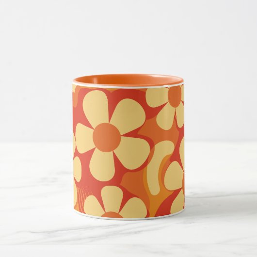 Retro Bloemen Sinaasappel en Geel Patroon Mok (Midden)