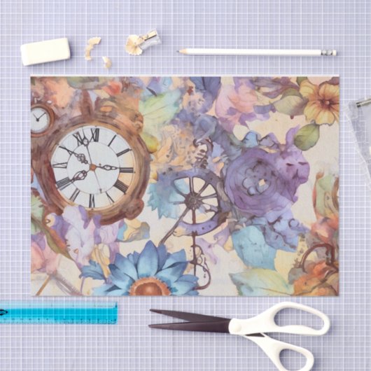 Retro Bloemen Steampunk Tissuepapier (Craft)