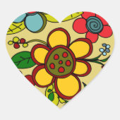Retro Bloemen Stedelijke Kleuren Hart Sticker (Voorkant)