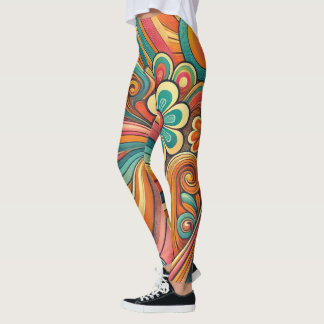 Retro Bloemen & Swirl Vrouwen Leggings