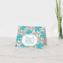 Retro Bloemen Teal & Khaki aangepaste bedankkaartj Bedankkaart