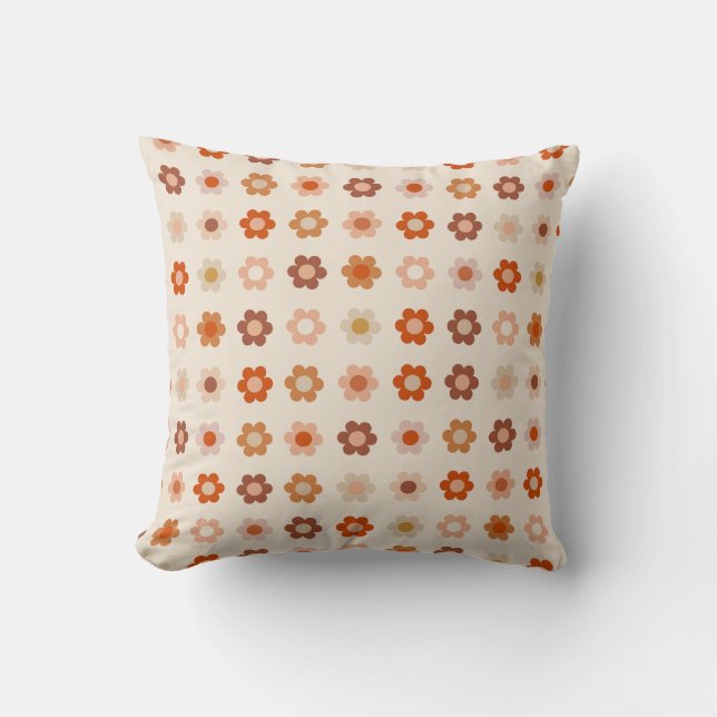 Retro Bloemen Terracotta Beige Kussen (Voorkant)