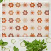 Retro Bloemen Terracotta Beige Theedoek (Gevouwen)