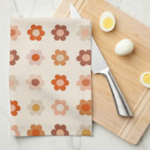 Retro Bloemen Terracotta Beige Theedoek (Quarter Fold)