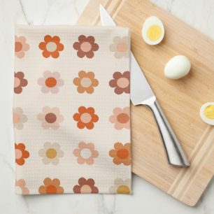 Retro Bloemen Terracotta Beige Theedoek
