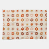 Retro Bloemen Terracotta Beige Theedoek (Horizontaal)