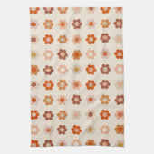 Retro Bloemen Terracotta Beige Theedoek (Verticaal)