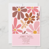 Retro Bloemen Terracotta Roze Bruiloft Kaart (Voorkant)