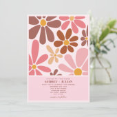 Retro Bloemen Terracotta Roze Bruiloft Kaart (Staand voorkant)