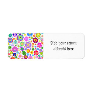 retro, bloemen, trendy, gelukkig, kleurrijk, etiket