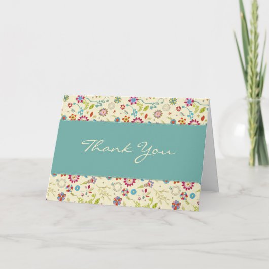 Retro Bloemen · Turquoise · Bedankkaart (Voorkant)