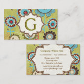 Retro bloemen turquoise blauw bruin bloemmotief visitekaartje (Voorkant / Achterkant)