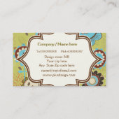 Retro bloemen turquoise blauw bruin bloemmotief visitekaartje (Achterkant)