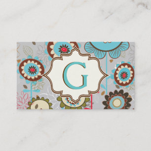 Retro bloemen turquoise blauw bruin bloemmotief visitekaartje