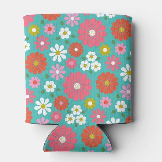 Retro Bloemen Turquoise Blauw Custom Baby shower Blikjeskoeler (Achterkant)