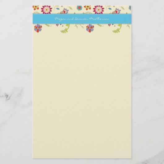 Retro bloemen · Turquoise · Stationery Briefpapier (Voorkant)