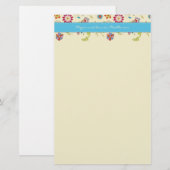Retro bloemen · Turquoise · Stationery Briefpapier (Voorkant / Achterkant)