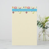 Retro bloemen · Turquoise · Stationery Briefpapier (Staand voorkant)