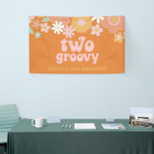 Retro Bloemen Twee Groovy 2e Verjaardag Banner (Beurs)