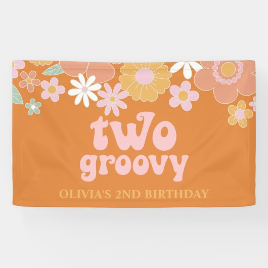 Retro Bloemen Twee Groovy 2e Verjaardag Banner (Horizontaal)