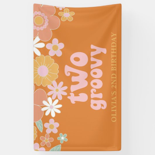 Retro Bloemen Twee Groovy 2e Verjaardag Banner (Verticaal)