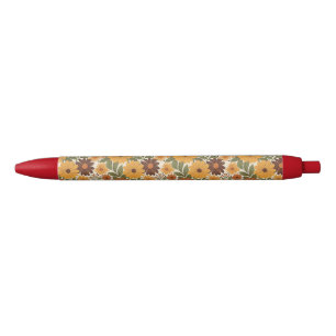 retro bloemen uit de jaren 70 zwarte inkt pen