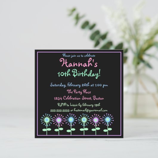 Retro Bloemen Uitnodiging (Staand voorkant)