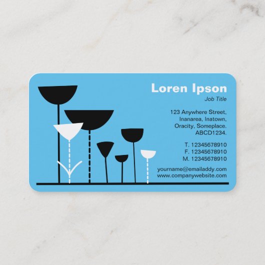 Retro Bloemen v2 - Hemelsblauw Visitekaartje (Achterkant)