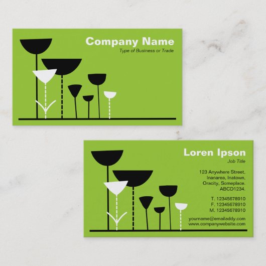 Retro Bloemen v2 - Martian Green Visitekaartje (Voorkant / Achterkant)