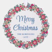 Retro Bloemen Vakantie krans Vrolijk Kerstfeest Fo Ornament Kaart (Voorkant)