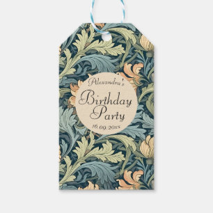 retro bloemen Verjaardag Artistic Blue Cadeaulabel