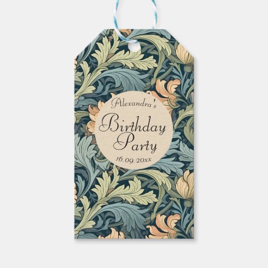  retro bloemen Verjaardag Artistic Blue Cadeaulabel (Voorkant)