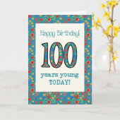 Retro Bloemen Verjaardag Kaart 100 jaar Jong (Gele Bloem)