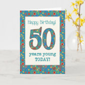 Retro Bloemen Verjaardag Kaart 50 jaar Jong (Gele Bloem)