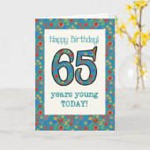 Retro Bloemen Verjaardag Kaart 65 jaar Jong (Gele Bloem)