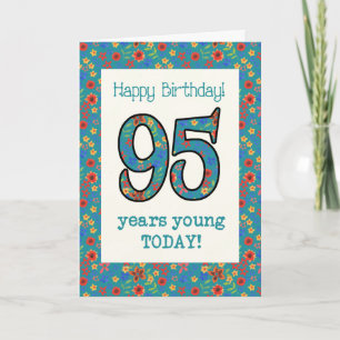 Retro Bloemen Verjaardag Kaart 95 jaar Jong