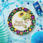 Retro Bloemen Verjaardagskabinet Papieren Bordje (Feest)