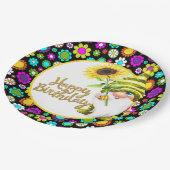 Retro Bloemen Verjaardagskabinet Papieren Bordje (Gekanteld)