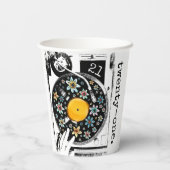 Retro Bloemen Vinyl Record Ontwerp Custom Verjaard Papieren Bekers (Achterkant)