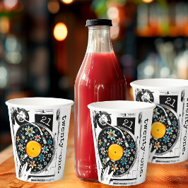 Retro Bloemen Vinyl Record Ontwerp Custom Verjaard Papieren Bekers