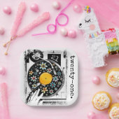 Retro Bloemen Vinyl Record Ontwerp Custom Verjaard Papieren Bordje (Feest)