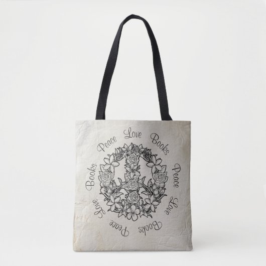 Retro Bloemen Vrede Liefdesboeken Wit Linnen Tote Bag (Voorkant)