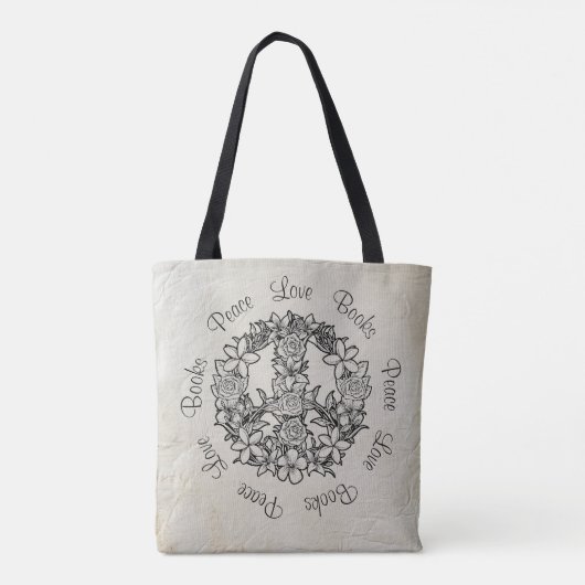 Retro Bloemen Vrede Liefdesboeken Wit Linnen Tote Bag (Achterkant)