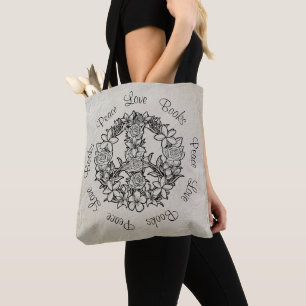 Retro Bloemen Vrede Liefdesboeken Wit Linnen Tote Bag